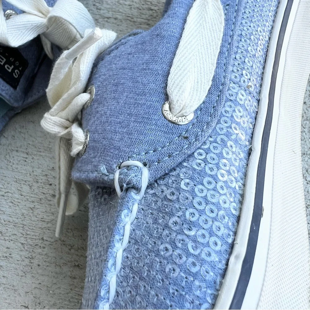 Sperry Bahama Blue Jersey Sequin Boat Shoes Women’s 10M